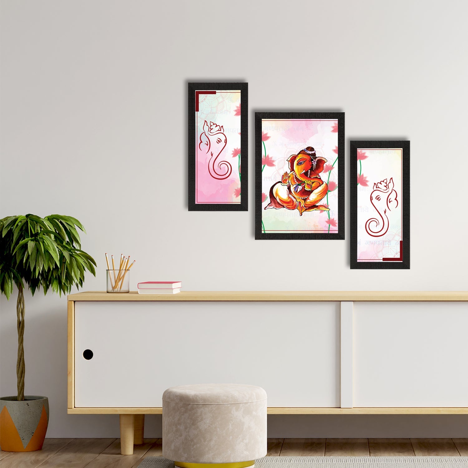 Set of 3 Lord Ganesha Satin Matt Texture UV Art Painting Kafalo