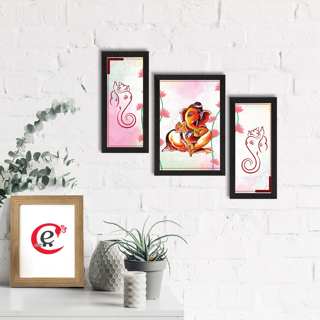 Set of 3 Lord Ganesha Satin Matt Texture UV Art Painting Kafalo