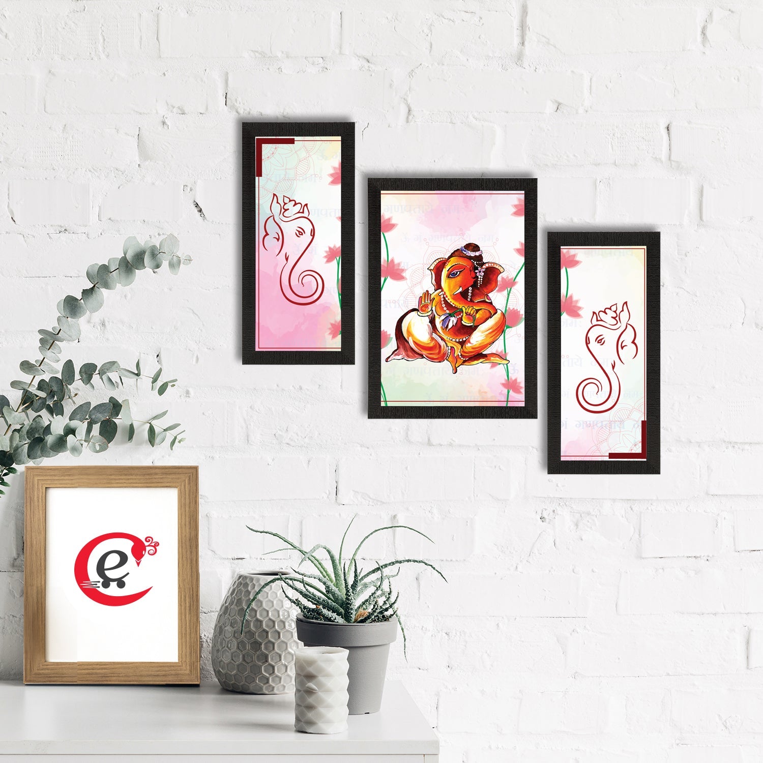 Set of 3 Lord Ganesha Satin Matt Texture UV Art Painting Kafalo