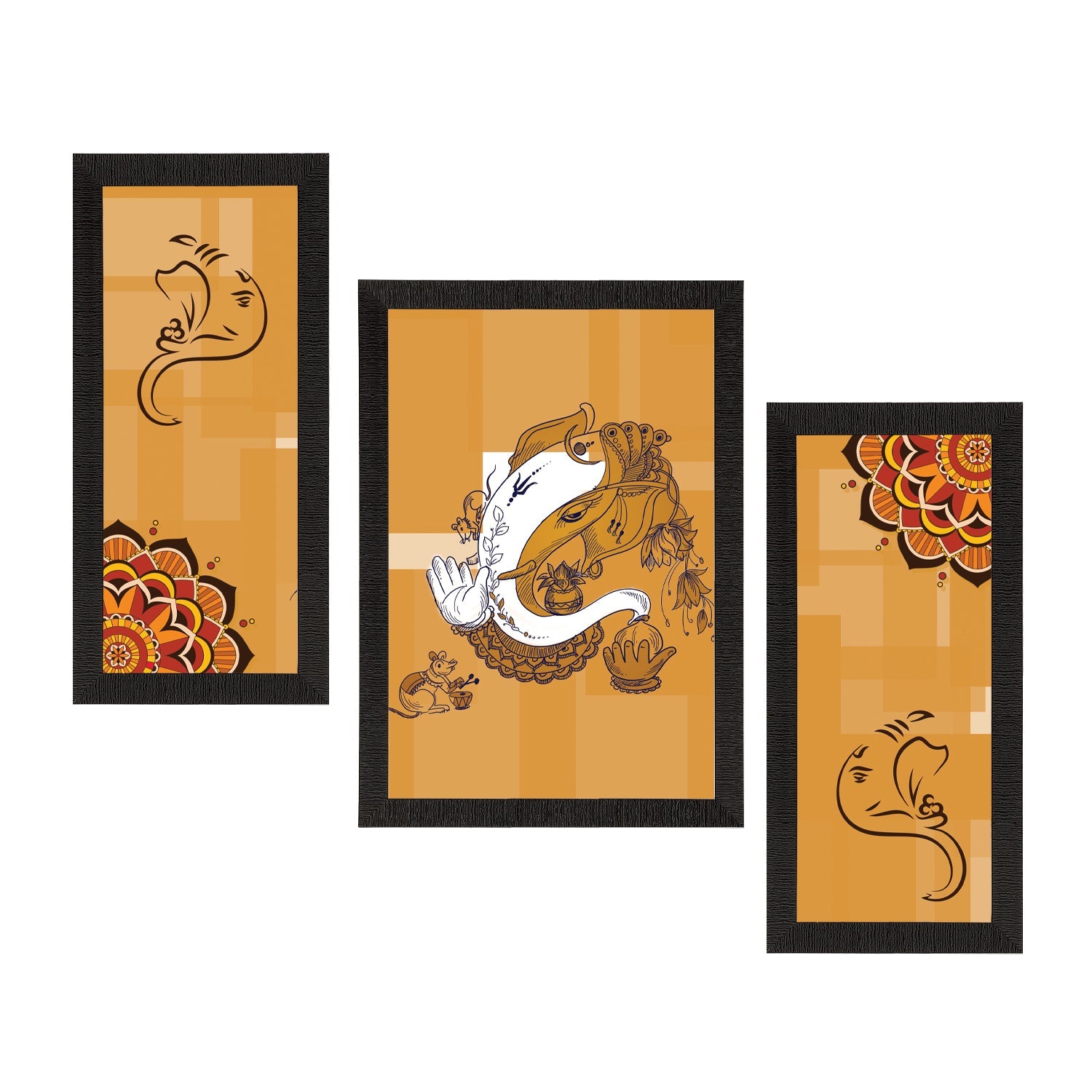 Set of 3 Lord Ganesha Satin Matt Texture UV Art Painting Kafalo