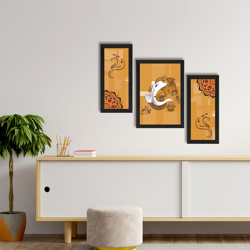 Set of 3 Lord Ganesha Satin Matt Texture UV Art Painting Kafalo