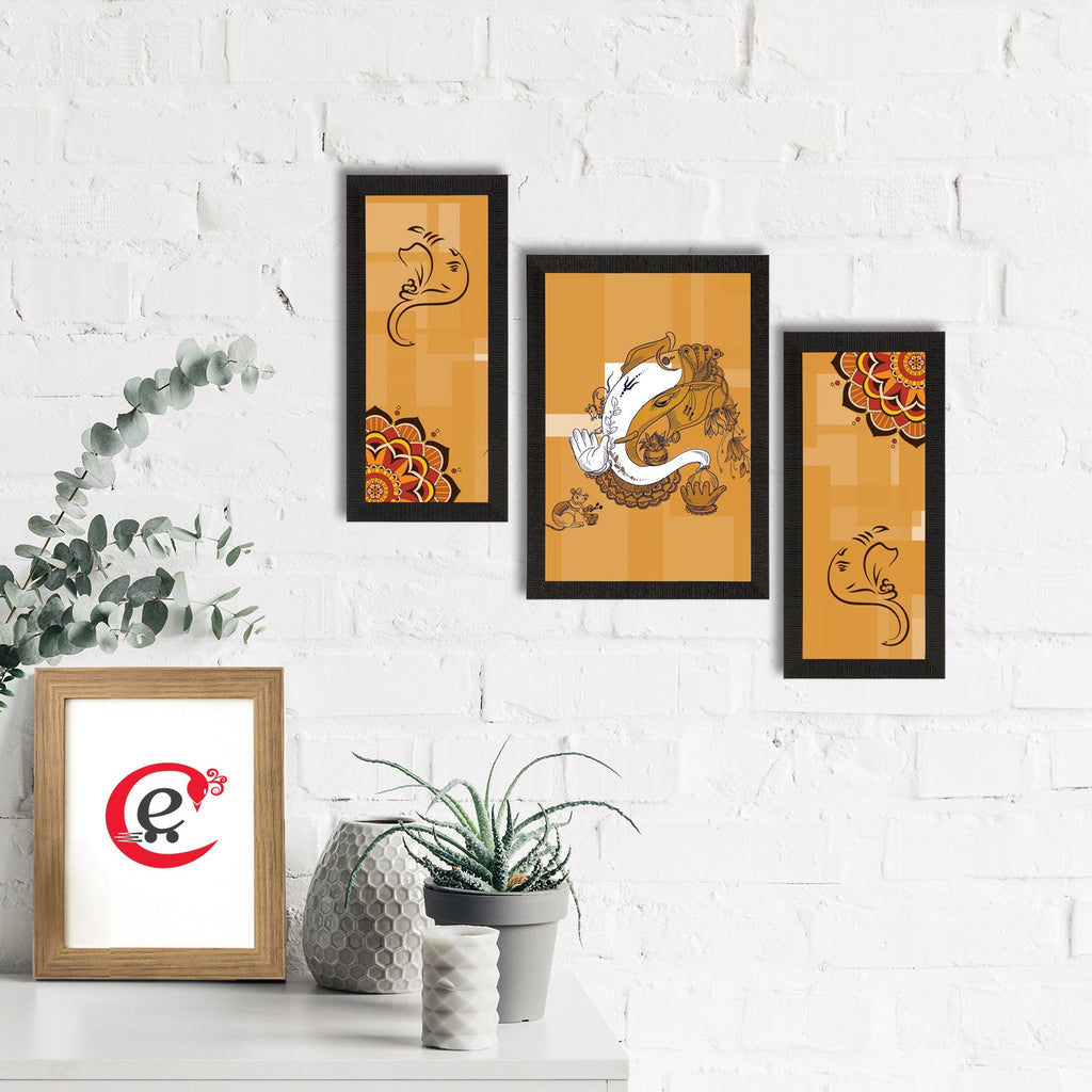 Set of 3 Lord Ganesha Satin Matt Texture UV Art Painting Kafalo
