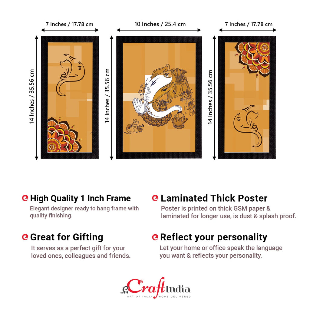 Set of 3 Lord Ganesha Satin Matt Texture UV Art Painting Kafalo