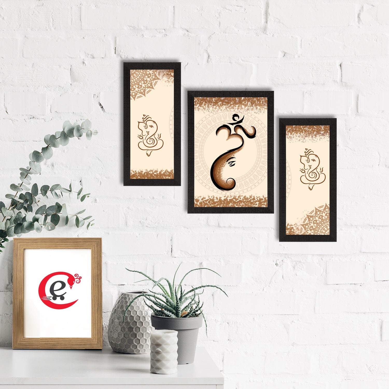 Set of 3 Lord Ganesha Satin Matt Texture UV Art Painting Kafalo