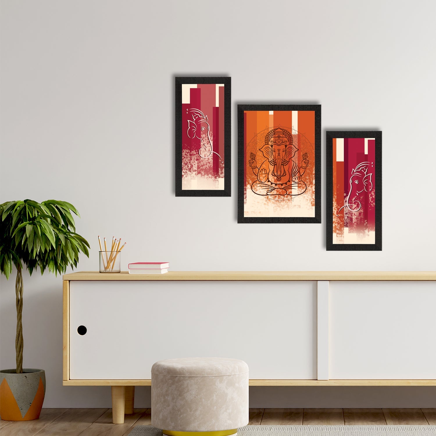 Set of 3 Lord Ganesha Satin Matt Texture UV Art Painting Kafalo