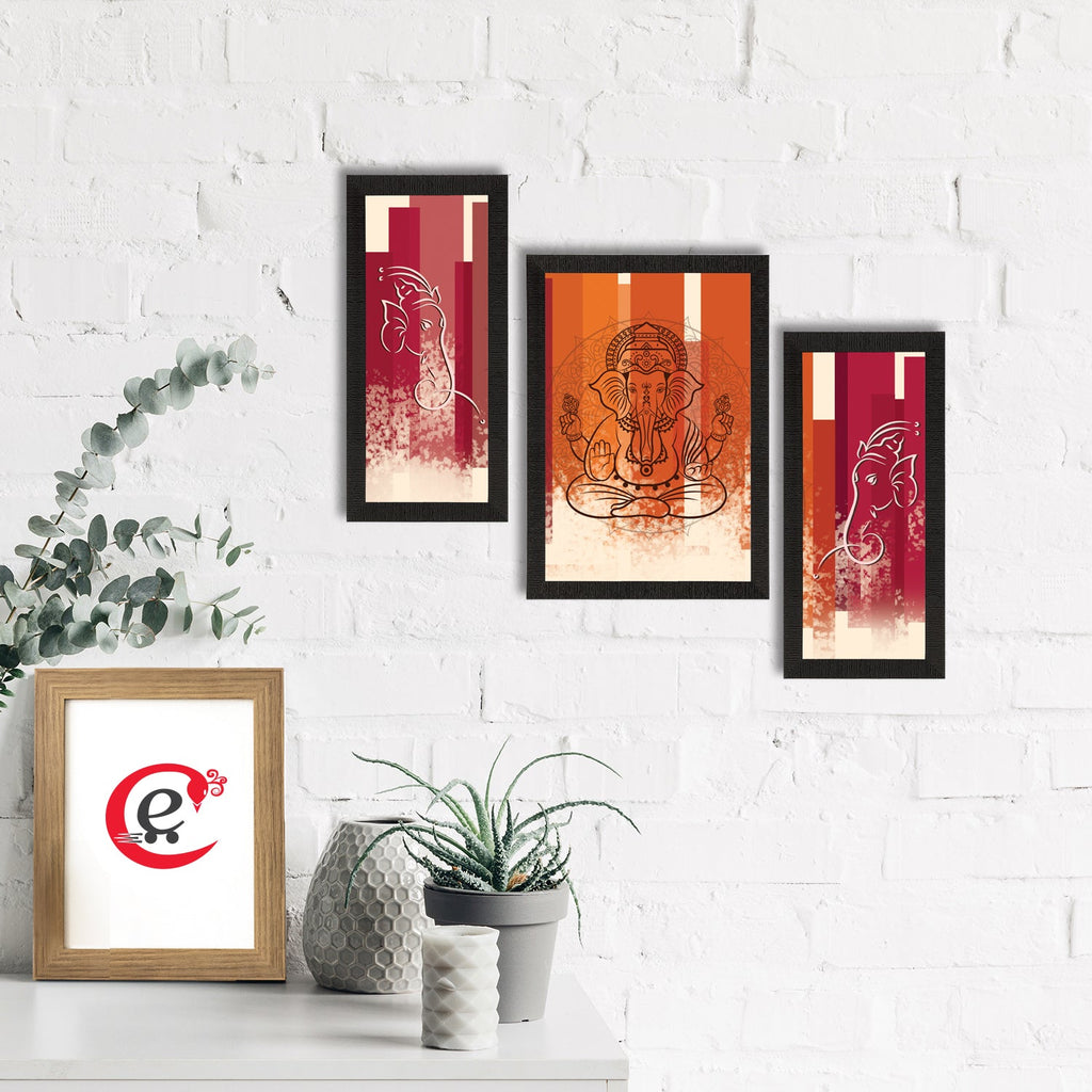 Set of 3 Lord Ganesha Satin Matt Texture UV Art Painting Kafalo