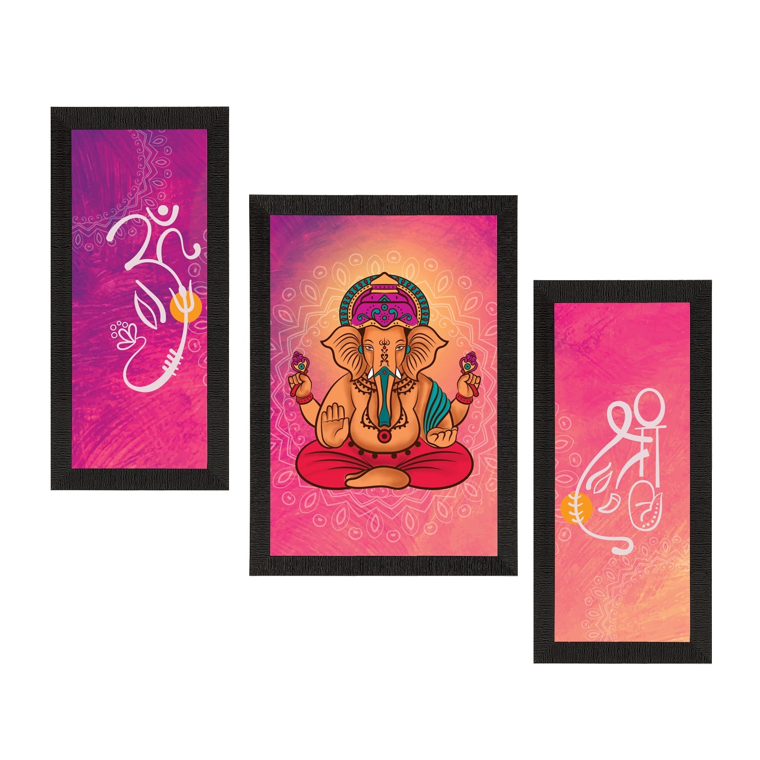 Set of 3 Lord Ganesha Satin Matt Texture UV Art Painting Kafalo