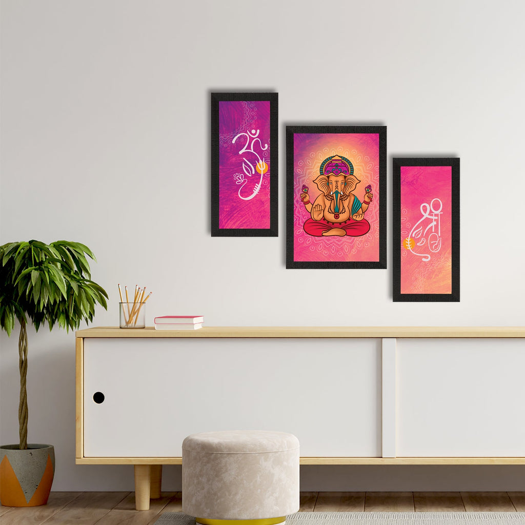 Set of 3 Lord Ganesha Satin Matt Texture UV Art Painting Kafalo