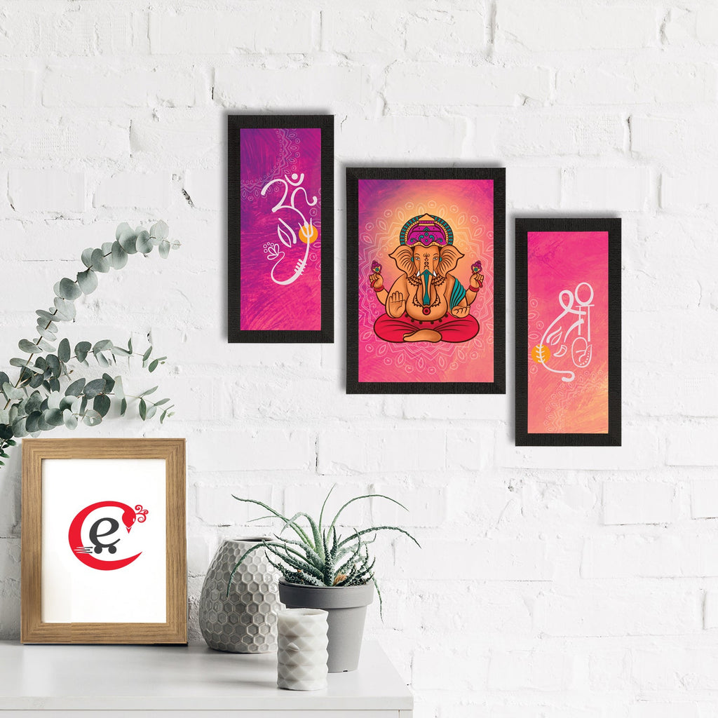 Set of 3 Lord Ganesha Satin Matt Texture UV Art Painting Kafalo
