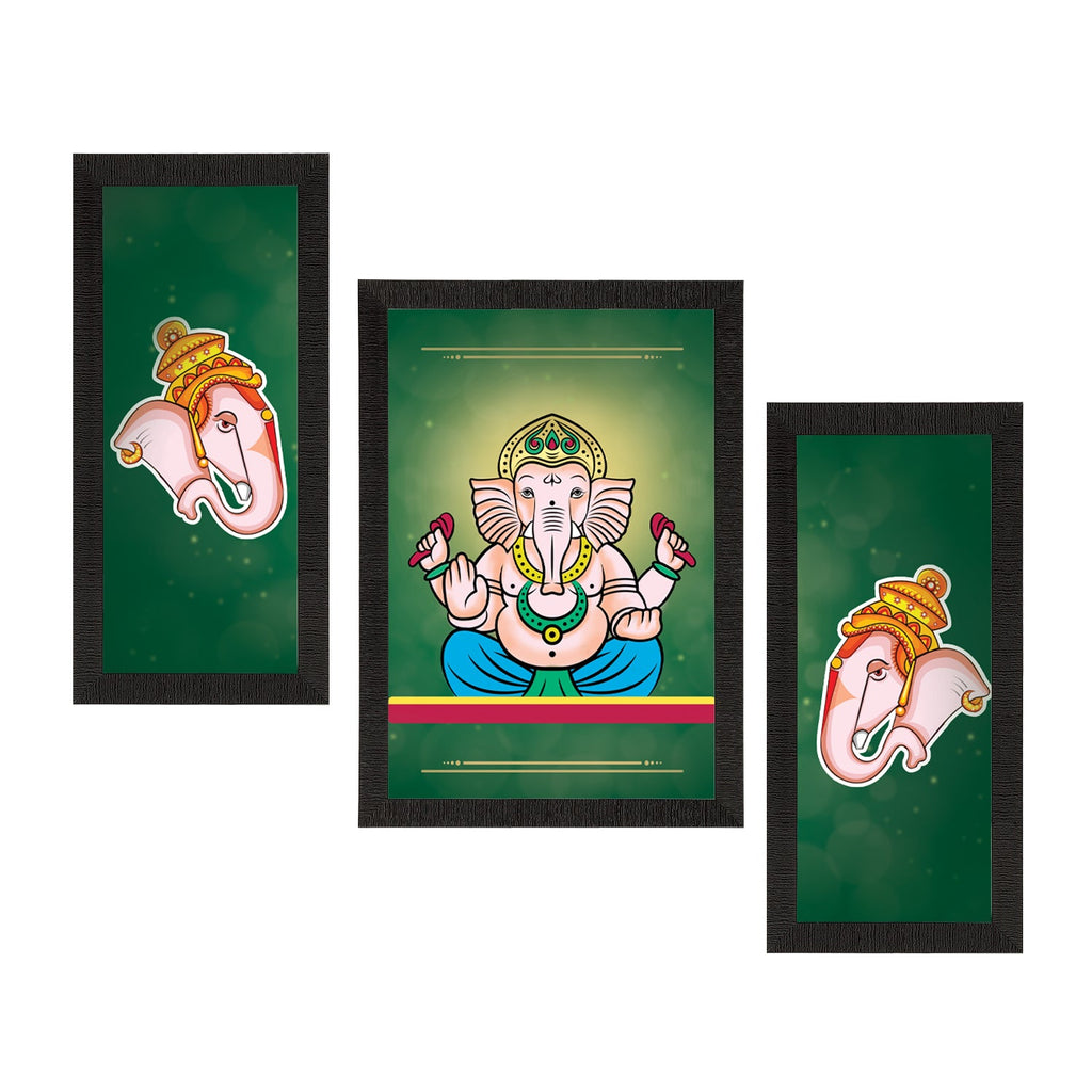 Set of 3 Lord Ganesha Satin Matt Texture UV Art Painting Kafalo