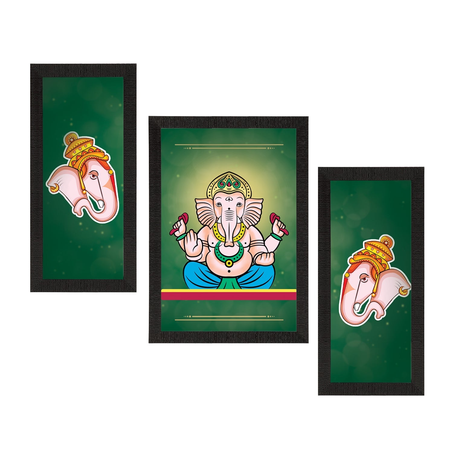Set of 3 Lord Ganesha Satin Matt Texture UV Art Painting Kafalo