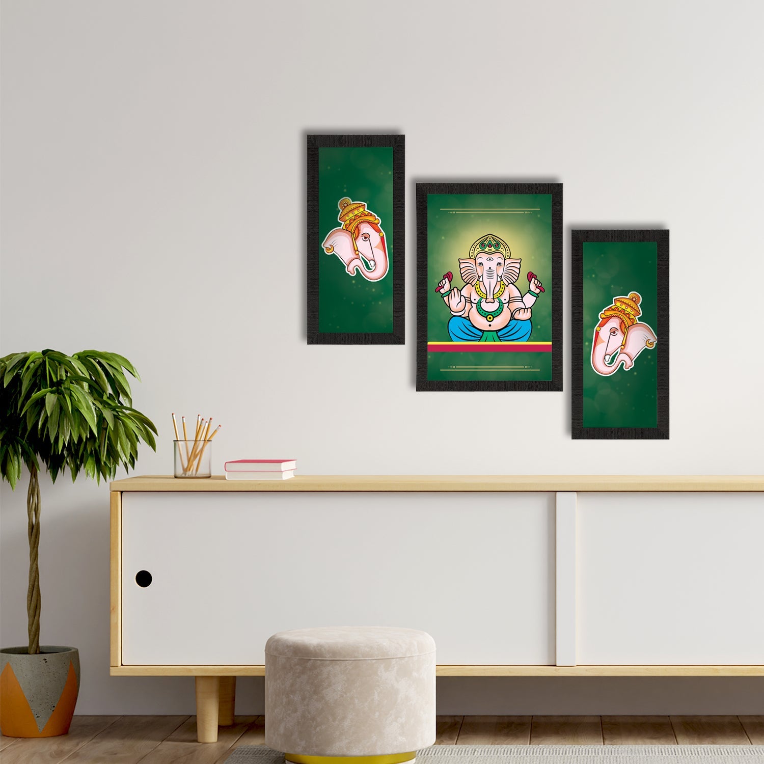 Set of 3 Lord Ganesha Satin Matt Texture UV Art Painting Kafalo