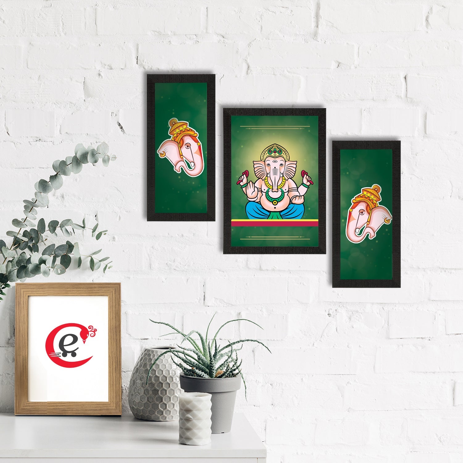 Set of 3 Lord Ganesha Satin Matt Texture UV Art Painting Kafalo