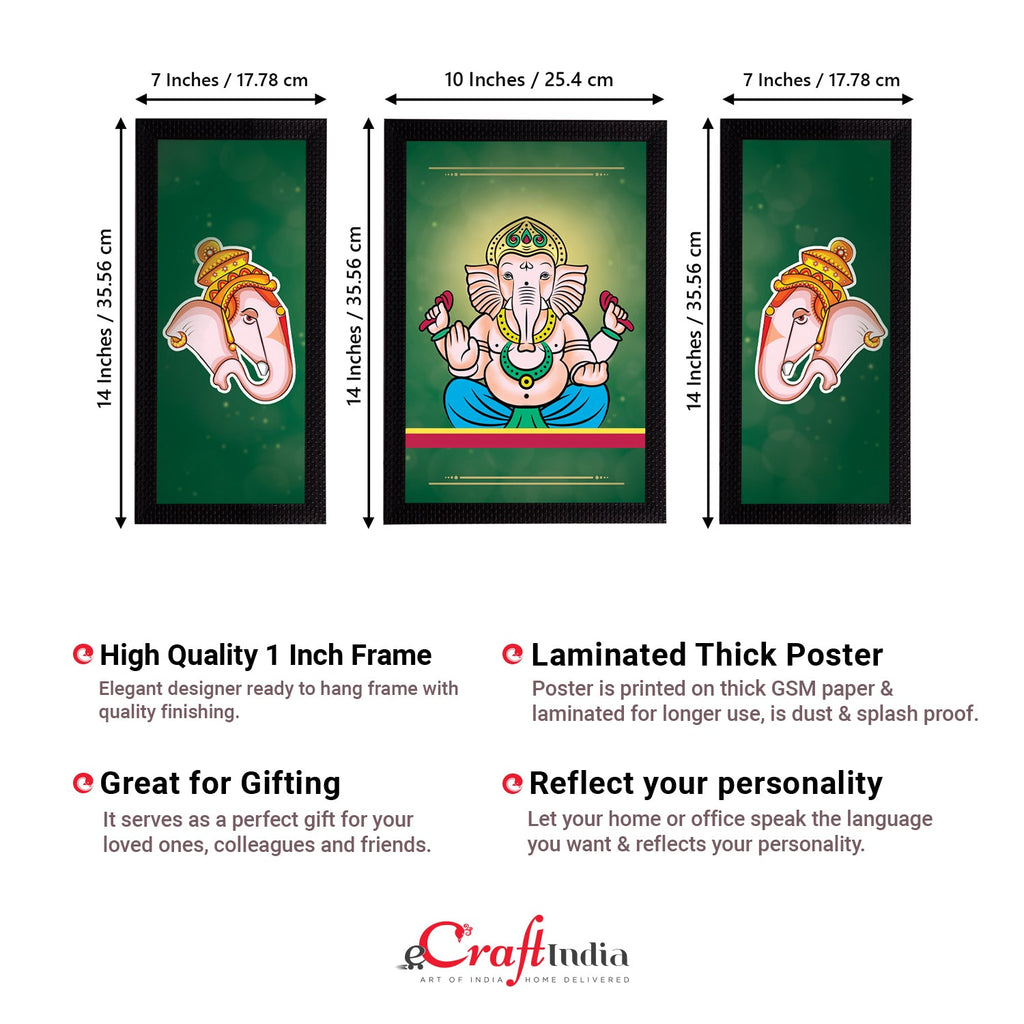 Set of 3 Lord Ganesha Satin Matt Texture UV Art Painting Kafalo