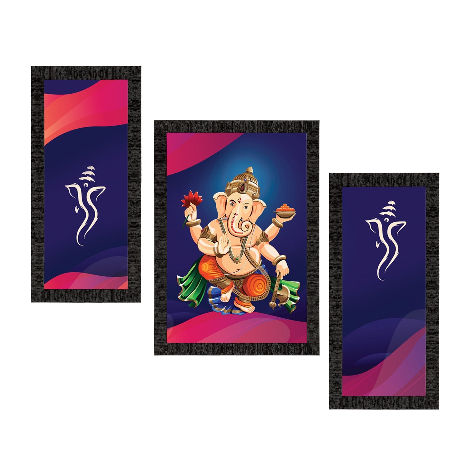 Set of 3 Lord Ganesha Satin Matt Texture UV Art Painting Kafalo