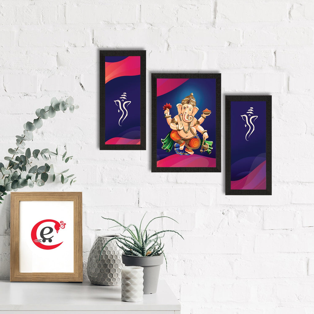 Set of 3 Lord Ganesha Satin Matt Texture UV Art Painting Kafalo