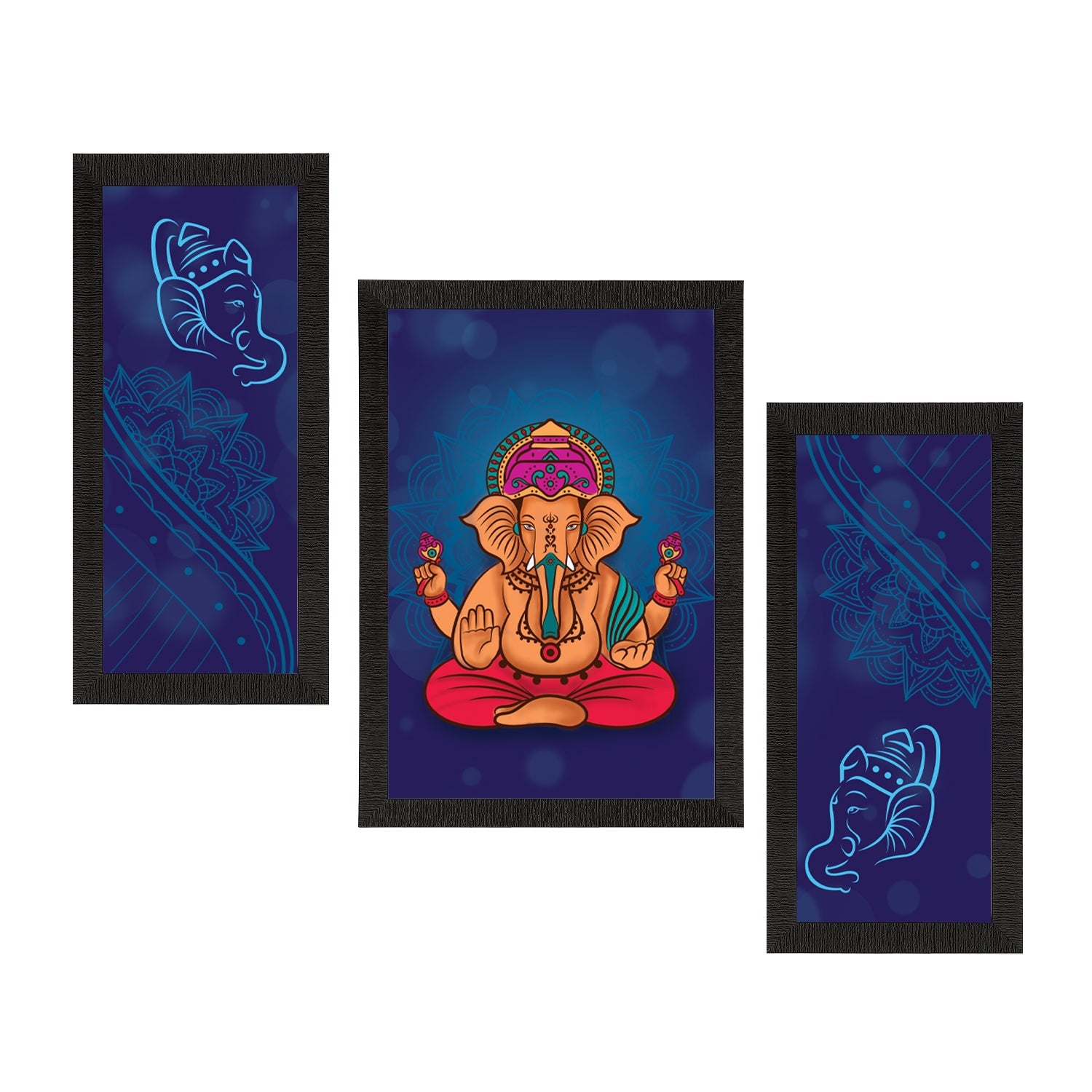 Set of 3 Lord Ganesha Satin Matt Texture UV Art Painting Kafalo