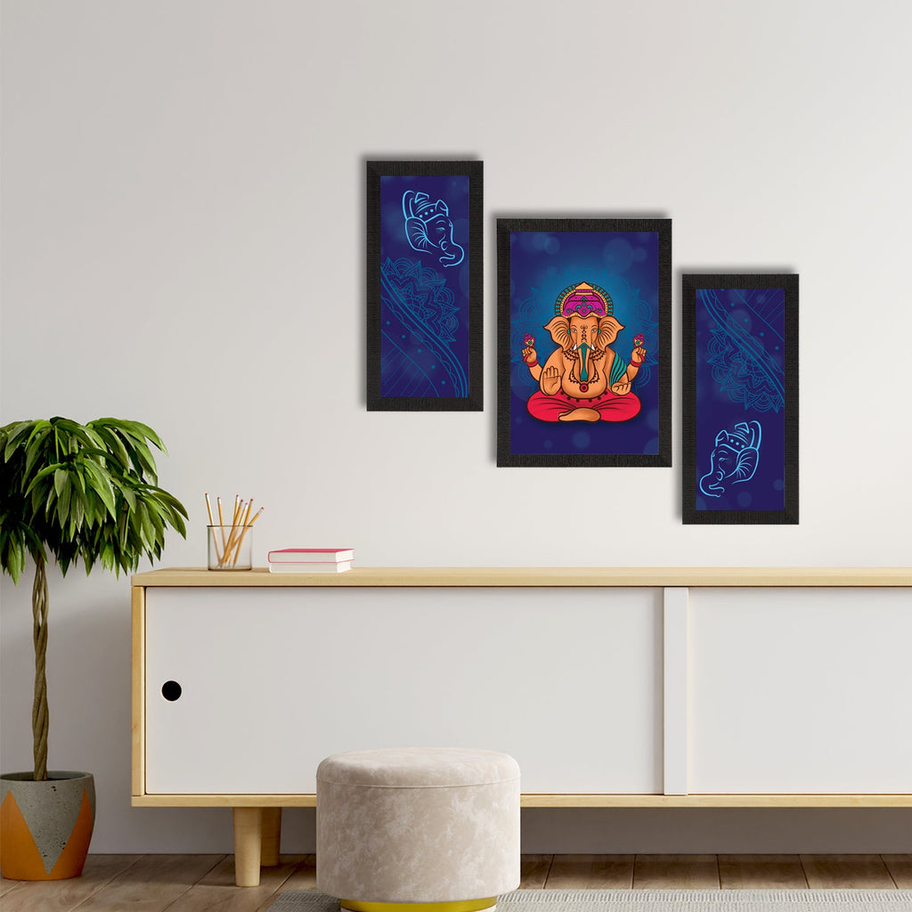 Set of 3 Lord Ganesha Satin Matt Texture UV Art Painting Kafalo