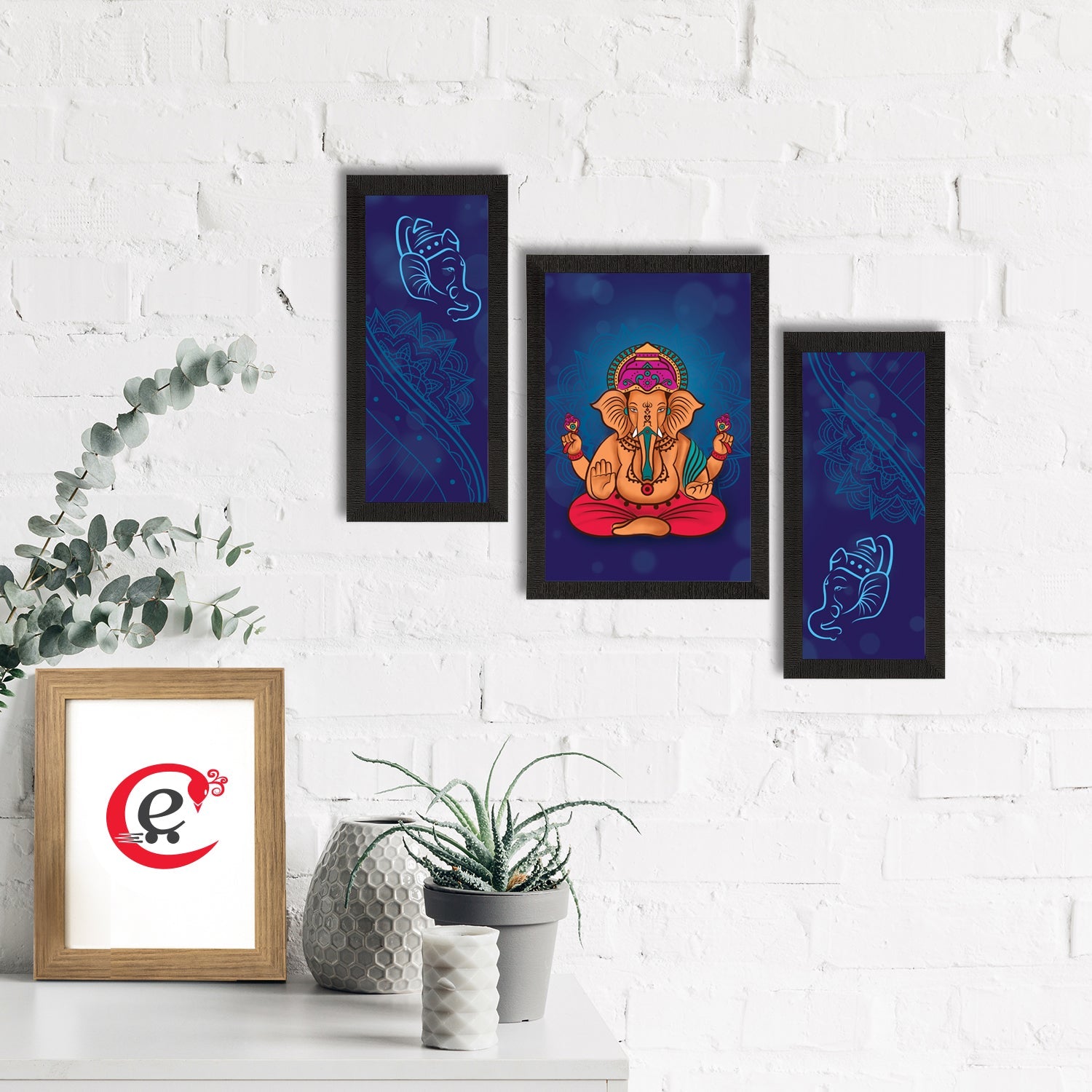Set of 3 Lord Ganesha Satin Matt Texture UV Art Painting Kafalo