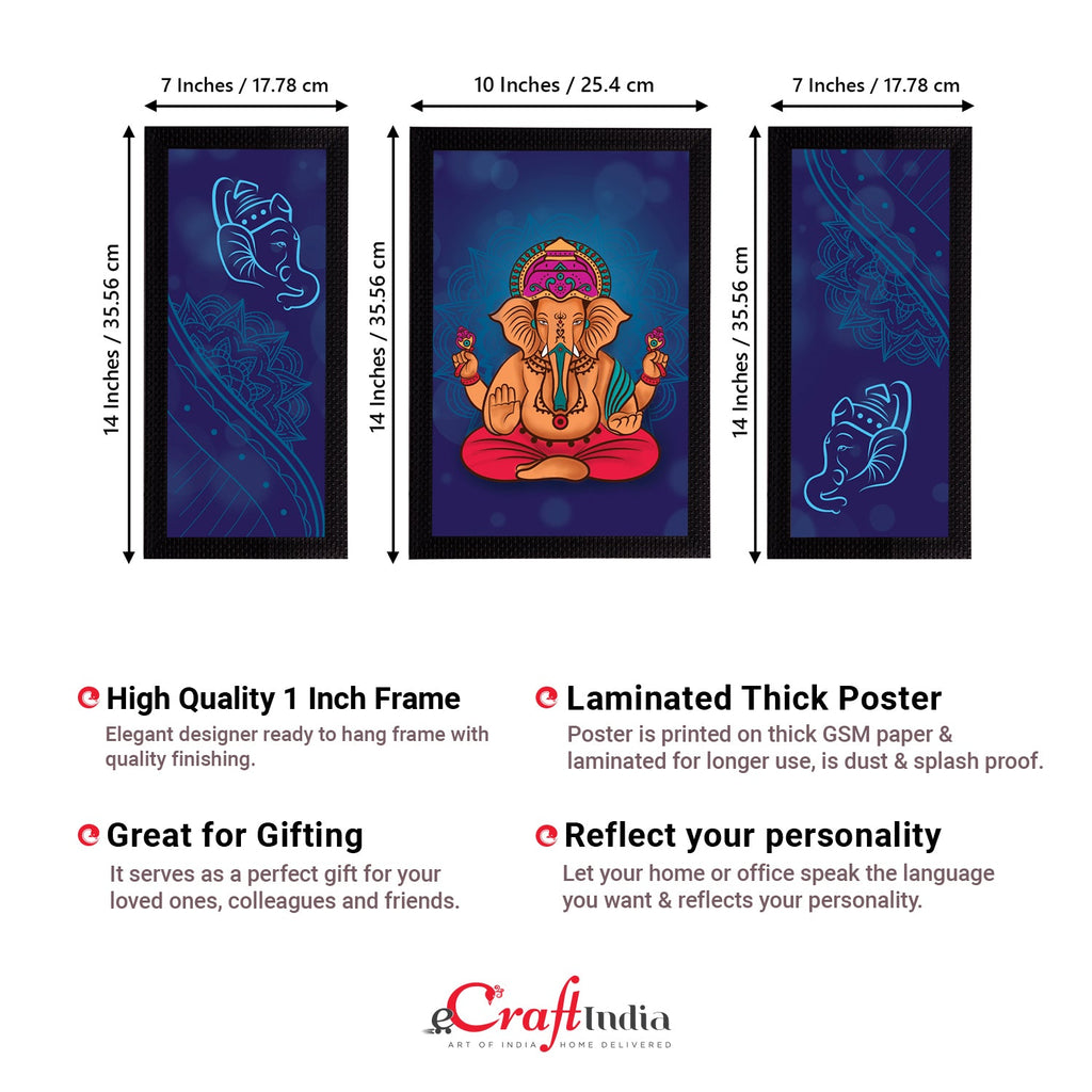 Set of 3 Lord Ganesha Satin Matt Texture UV Art Painting Kafalo