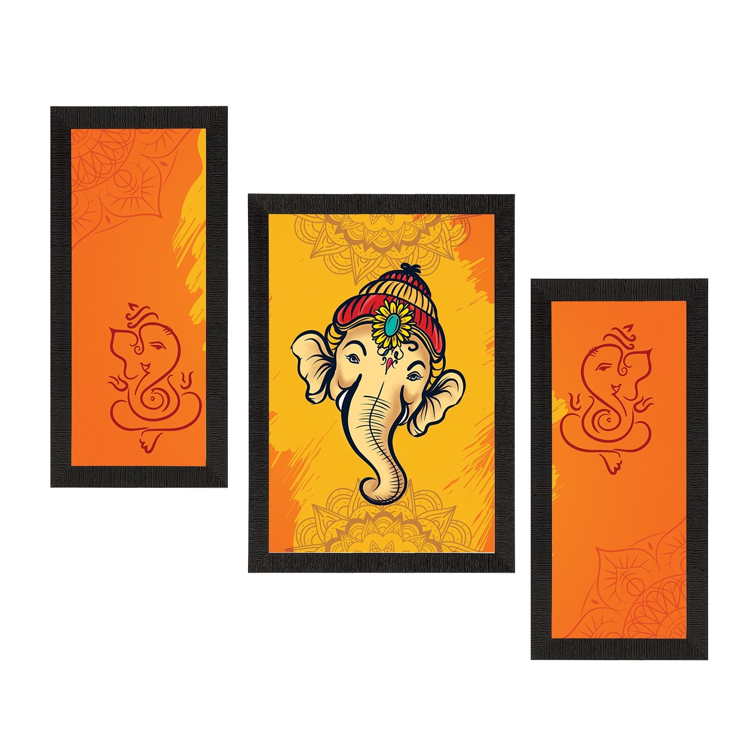 Set of 3 Lord Ganesha Satin Matt Texture UV Art Painting Kafalo
