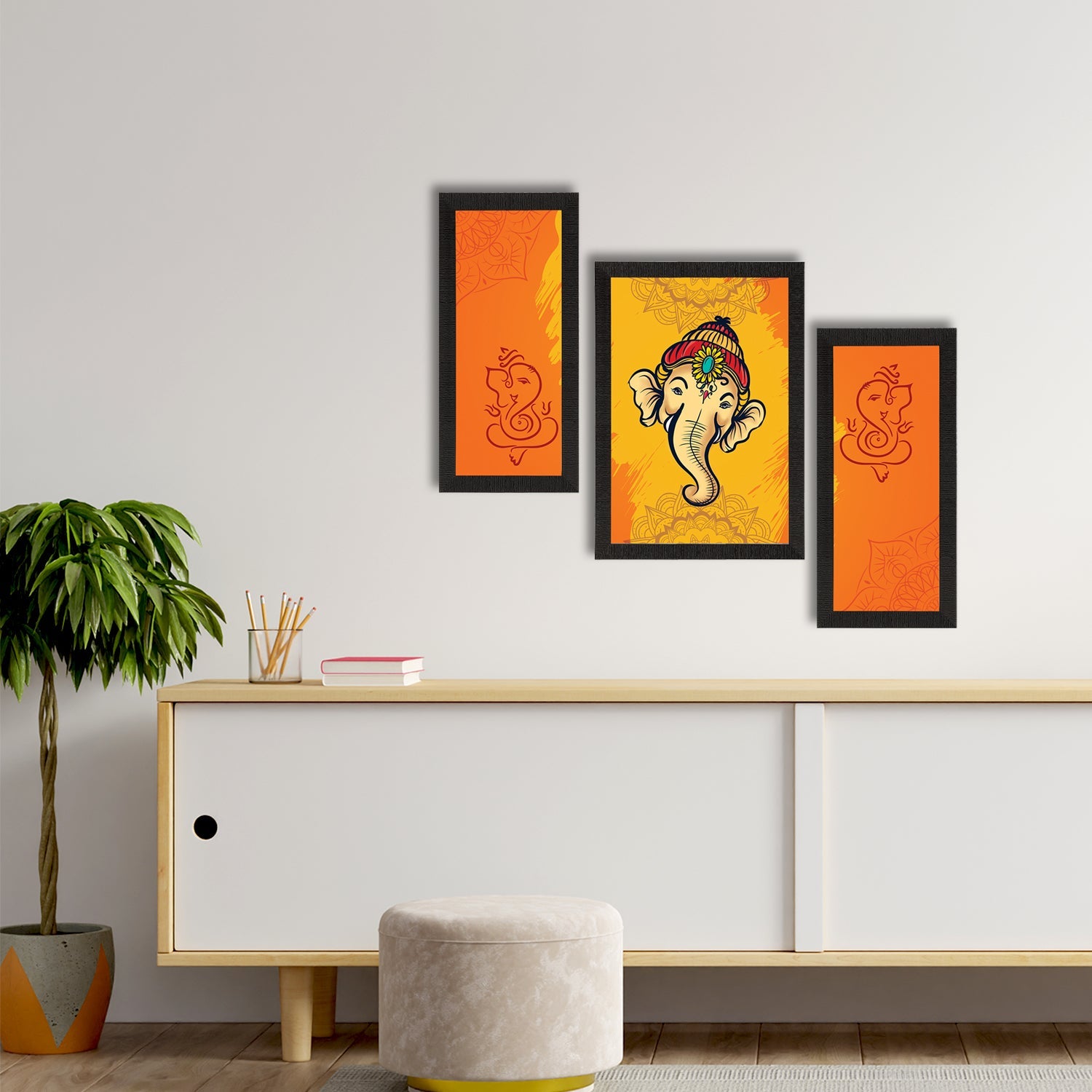 Set of 3 Lord Ganesha Satin Matt Texture UV Art Painting Kafalo