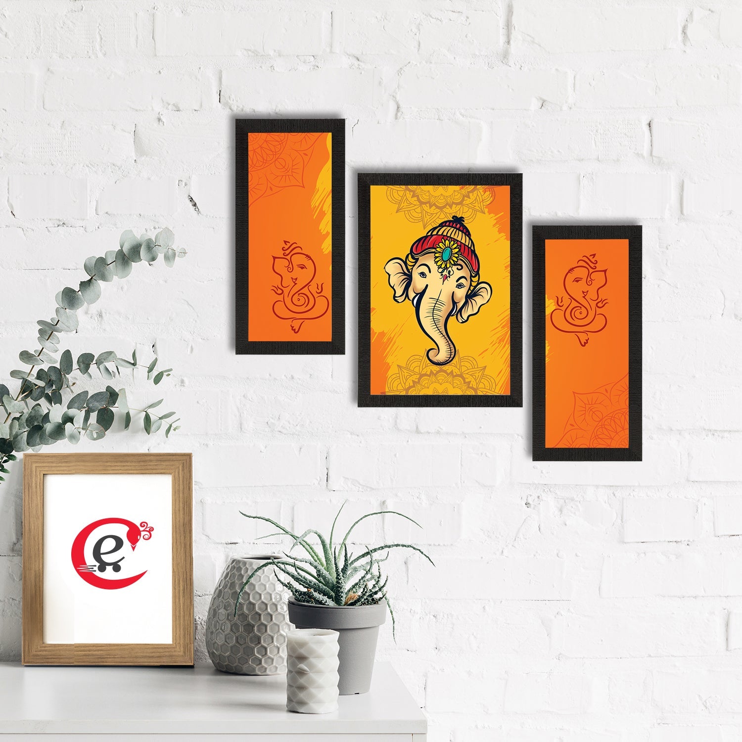 Set of 3 Lord Ganesha Satin Matt Texture UV Art Painting Kafalo
