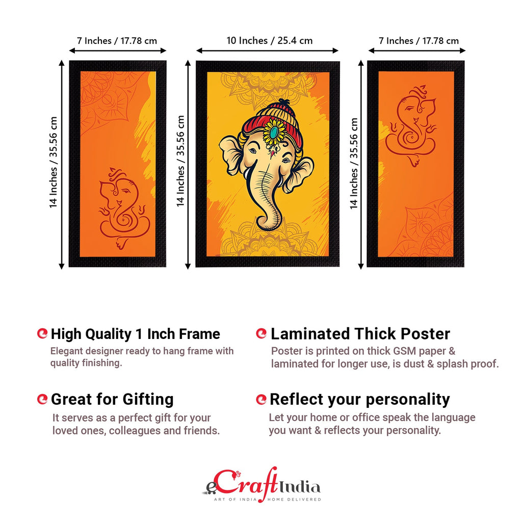 Set of 3 Lord Ganesha Satin Matt Texture UV Art Painting Kafalo
