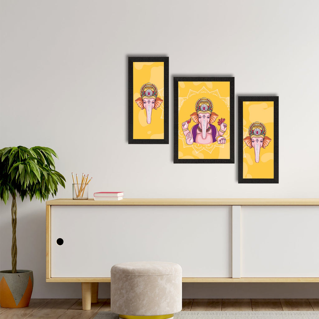 Set of 3 Lord Ganesha Satin Matt Texture UV Art Painting Kafalo