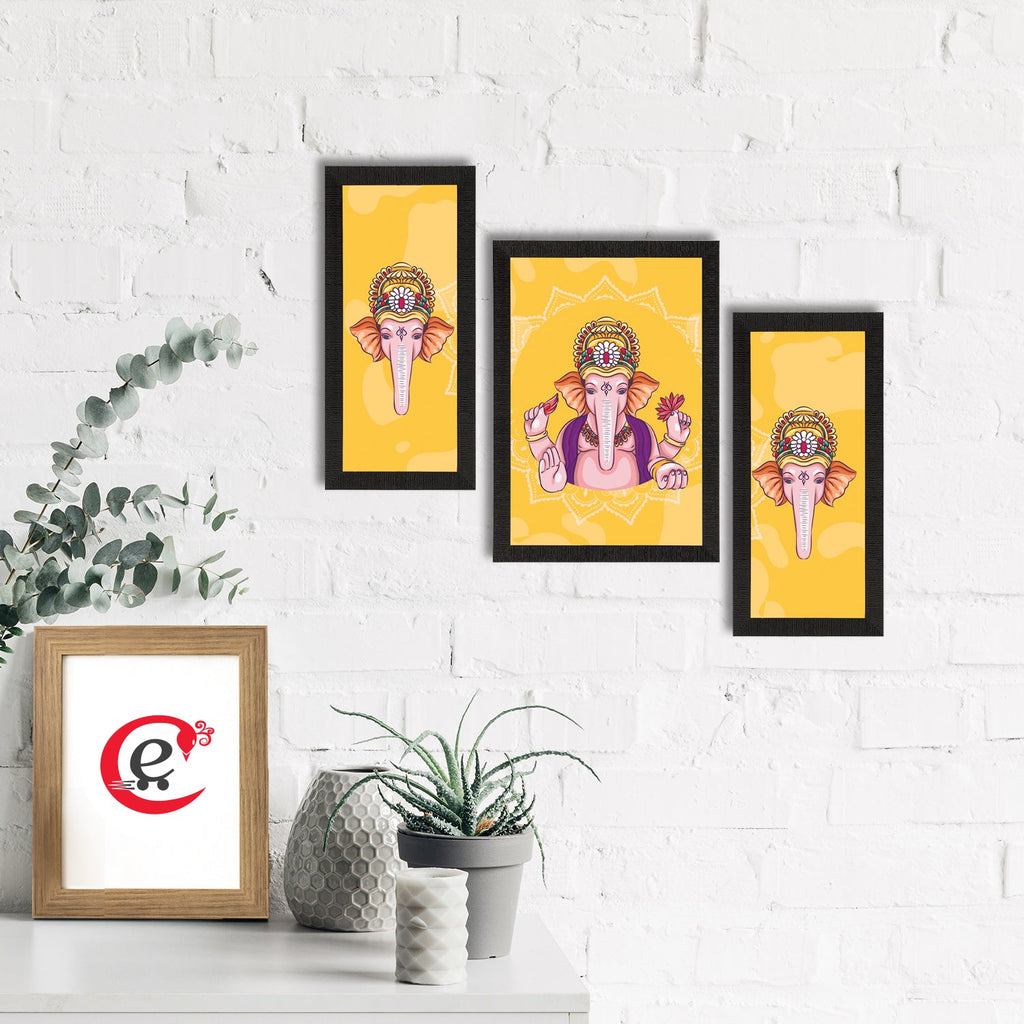 Set of 3 Lord Ganesha Satin Matt Texture UV Art Painting Kafalo