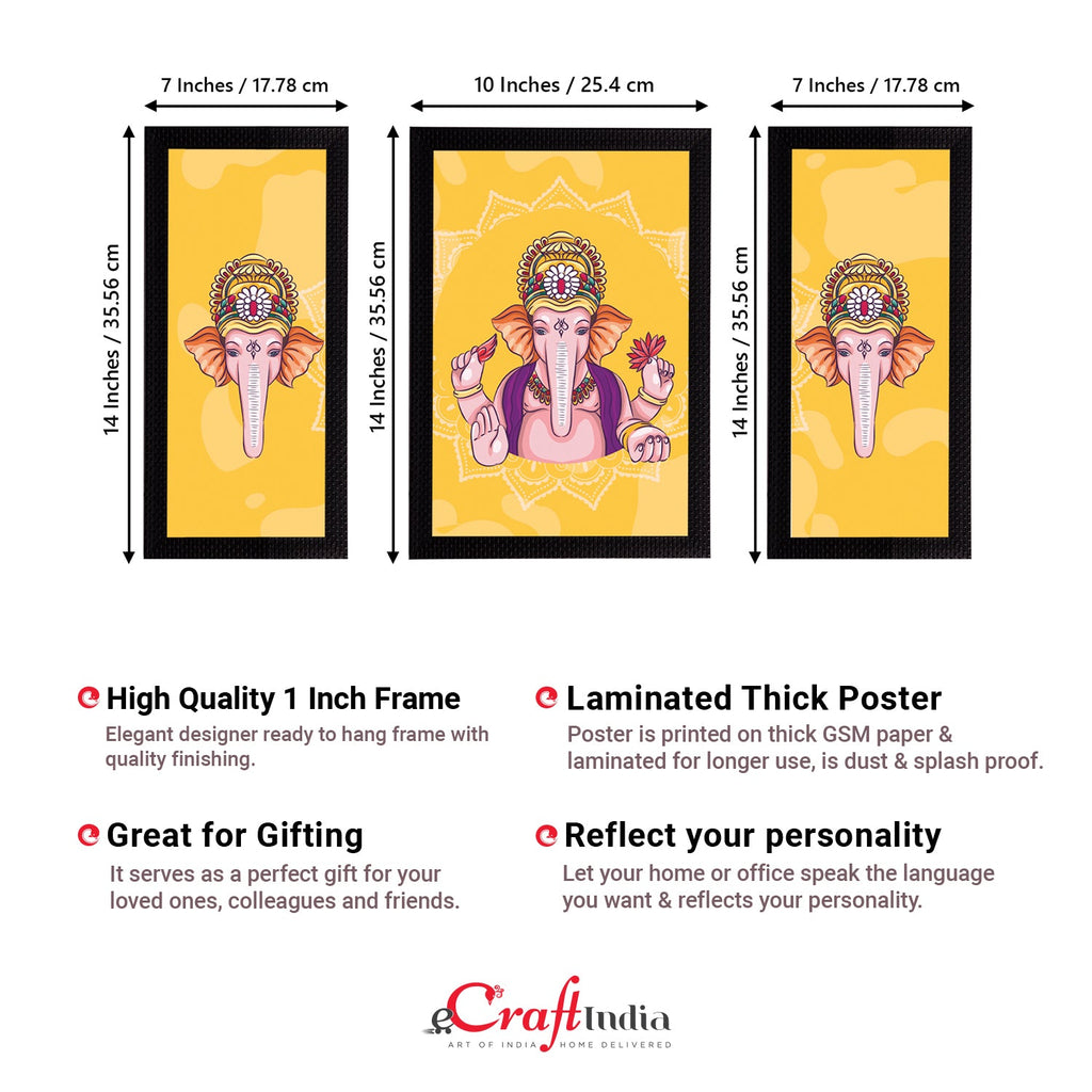 Set of 3 Lord Ganesha Satin Matt Texture UV Art Painting Kafalo