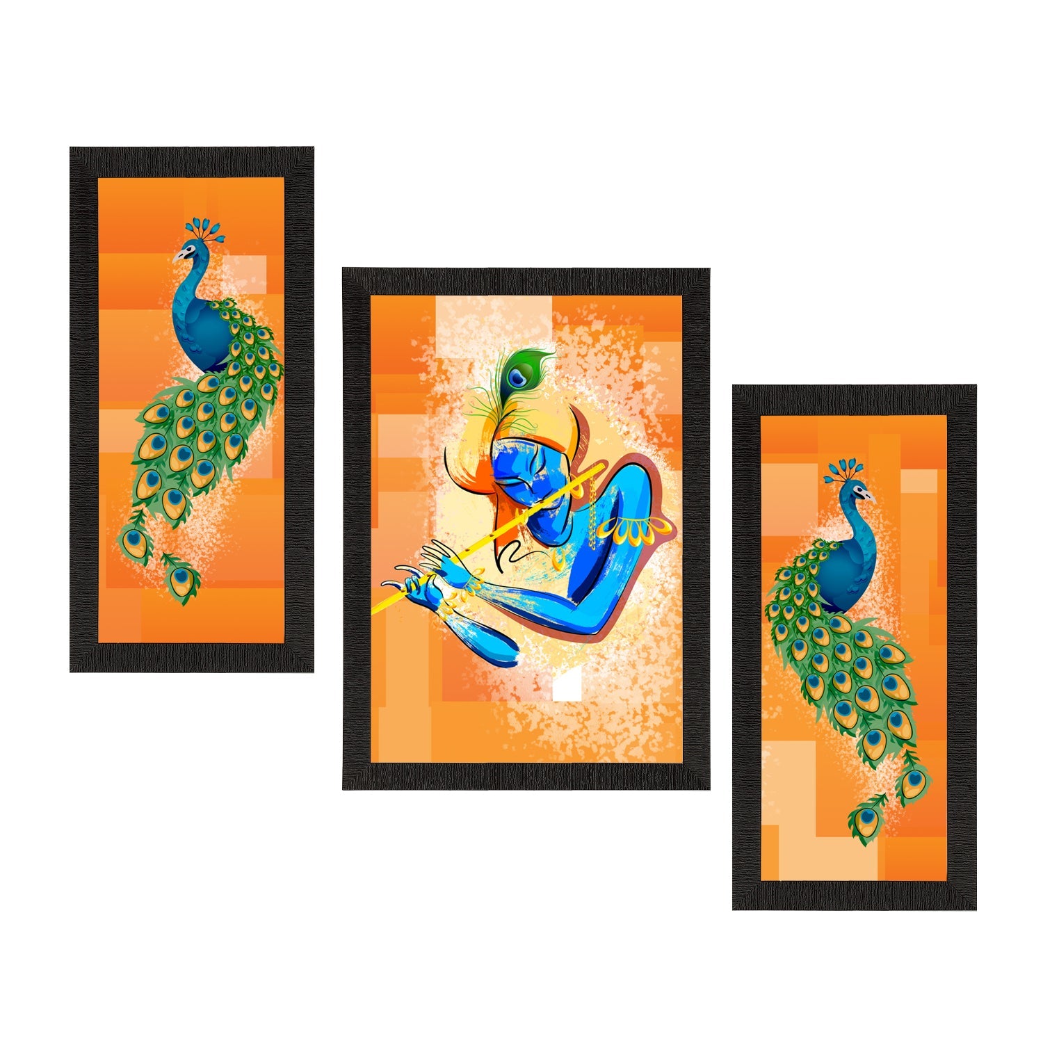 Set of 3 Lord Krishna Satin Matt Texture UV Art Painting Kafalo