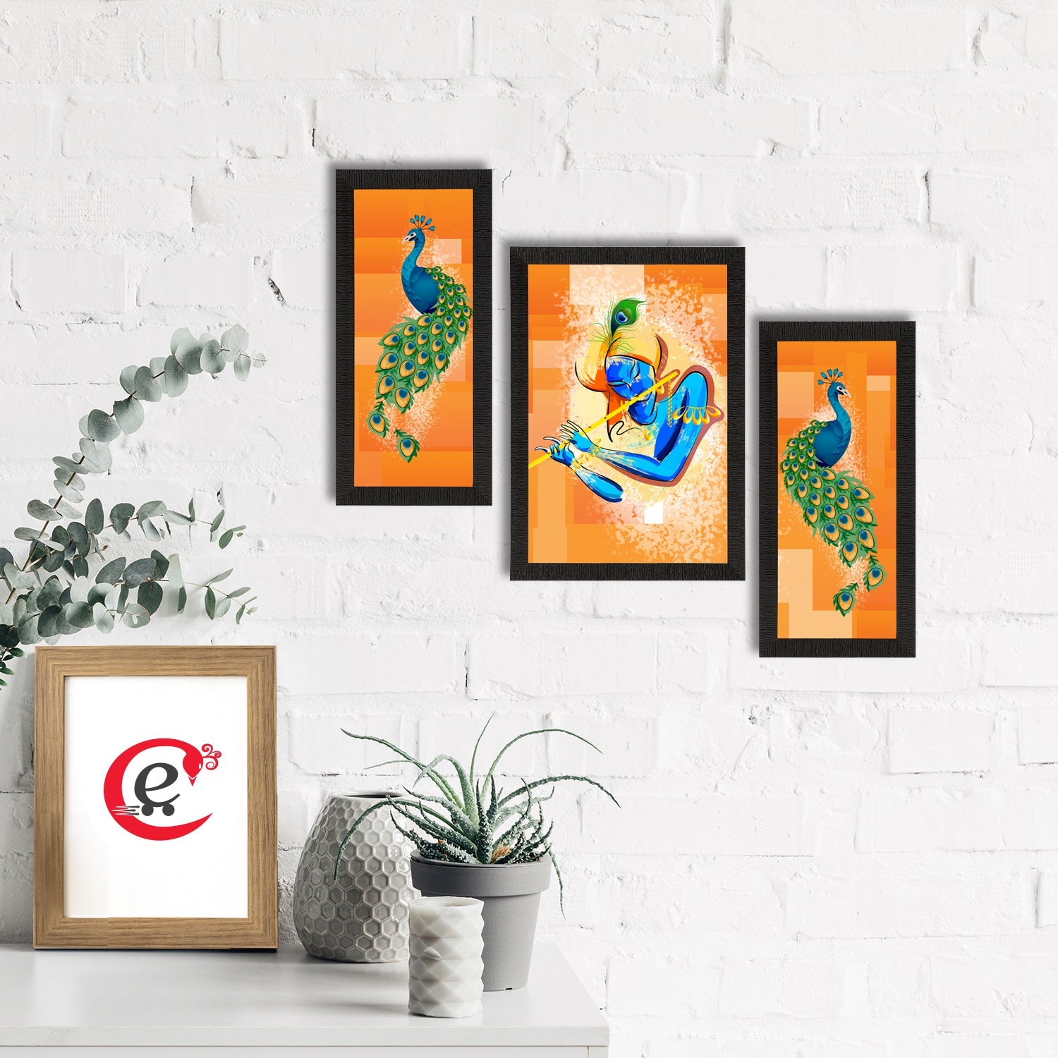 Set of 3 Lord Krishna Satin Matt Texture UV Art Painting Kafalo