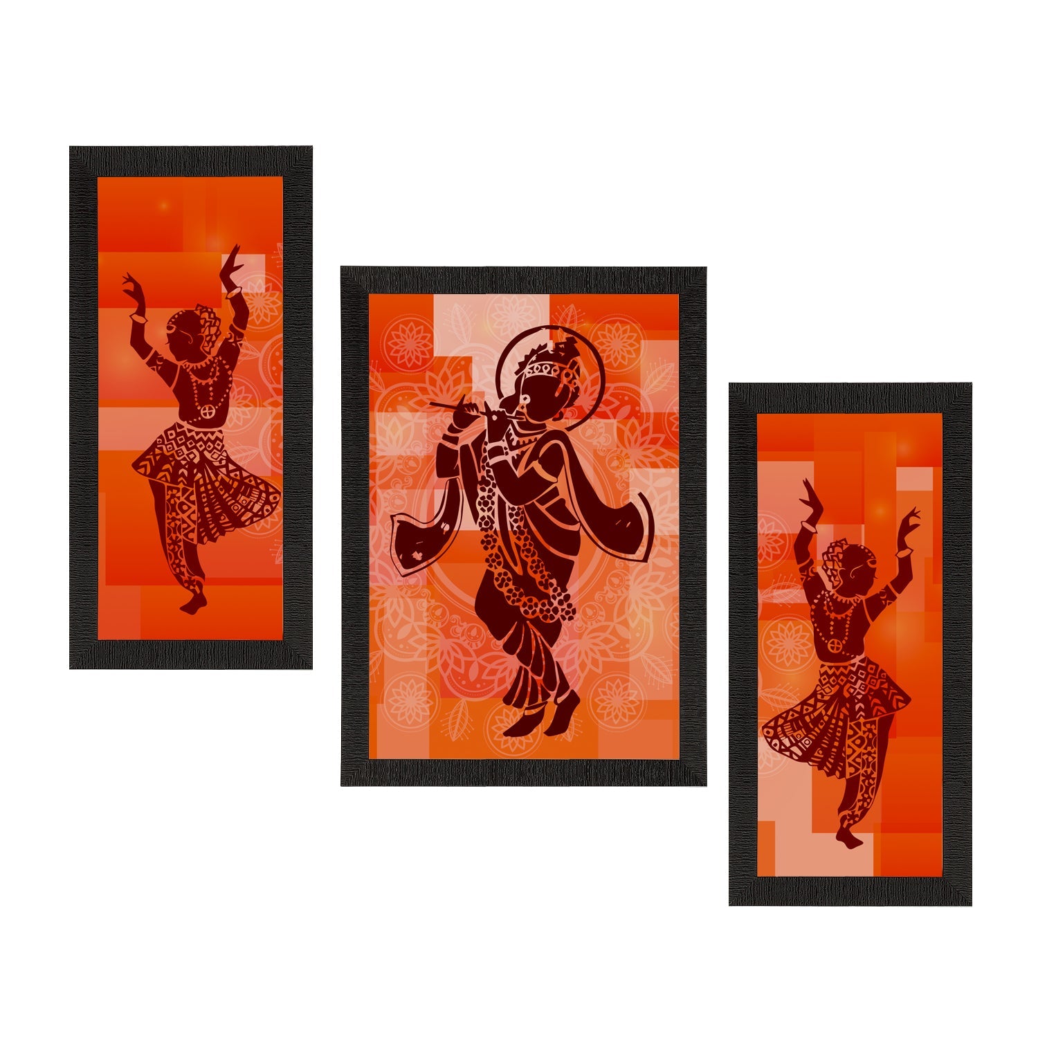 Set of 3 Lord Krishna Satin Matt Texture UV Art Painting Kafalo