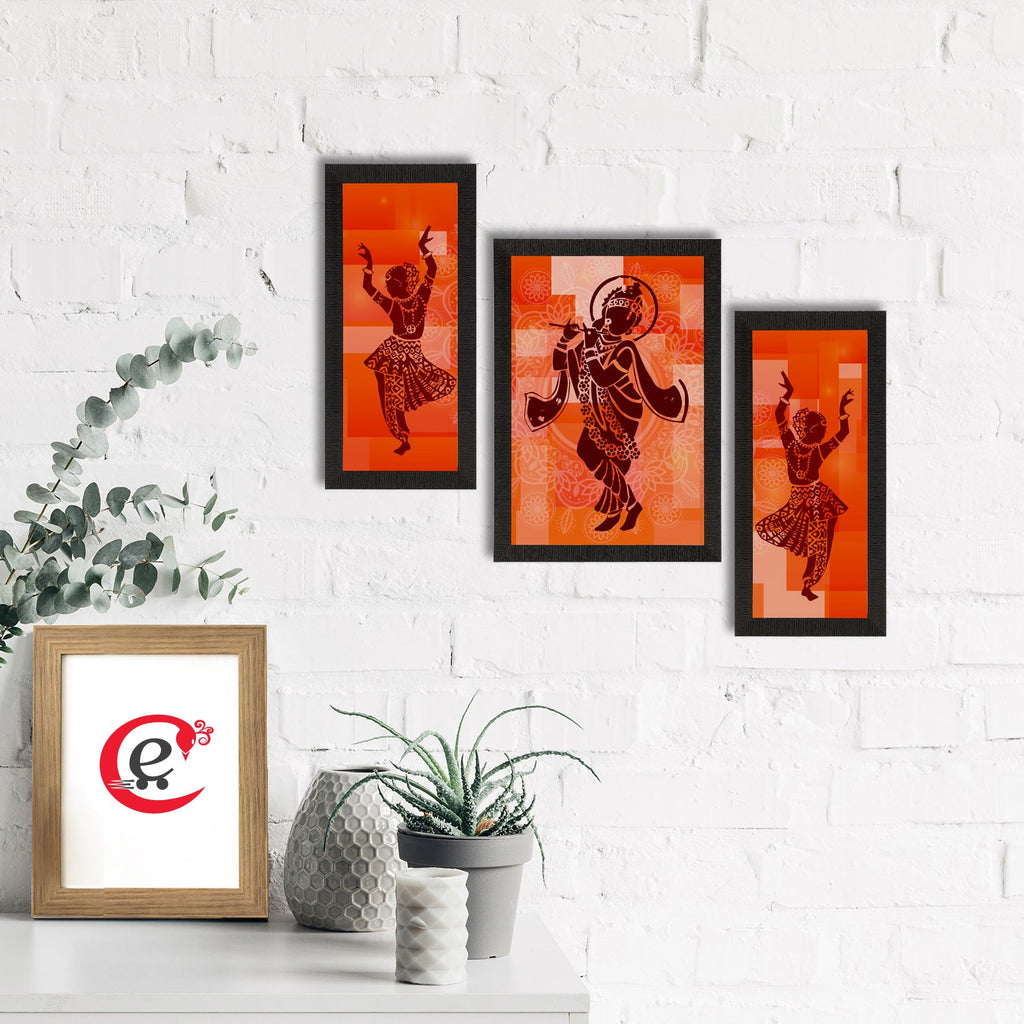 Set of 3 Lord Krishna Satin Matt Texture UV Art Painting Kafalo