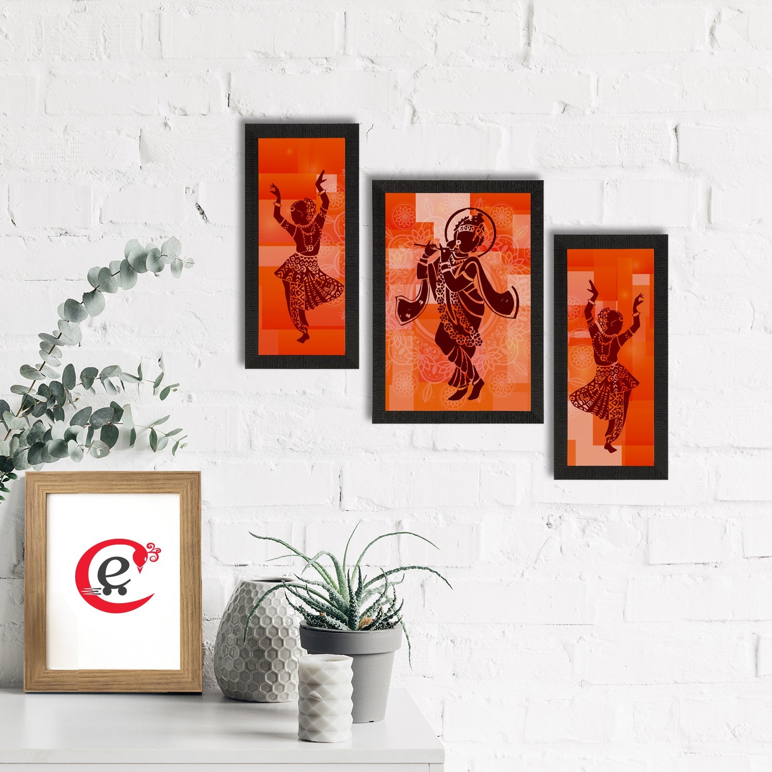Set of 3 Lord Krishna Satin Matt Texture UV Art Painting Kafalo