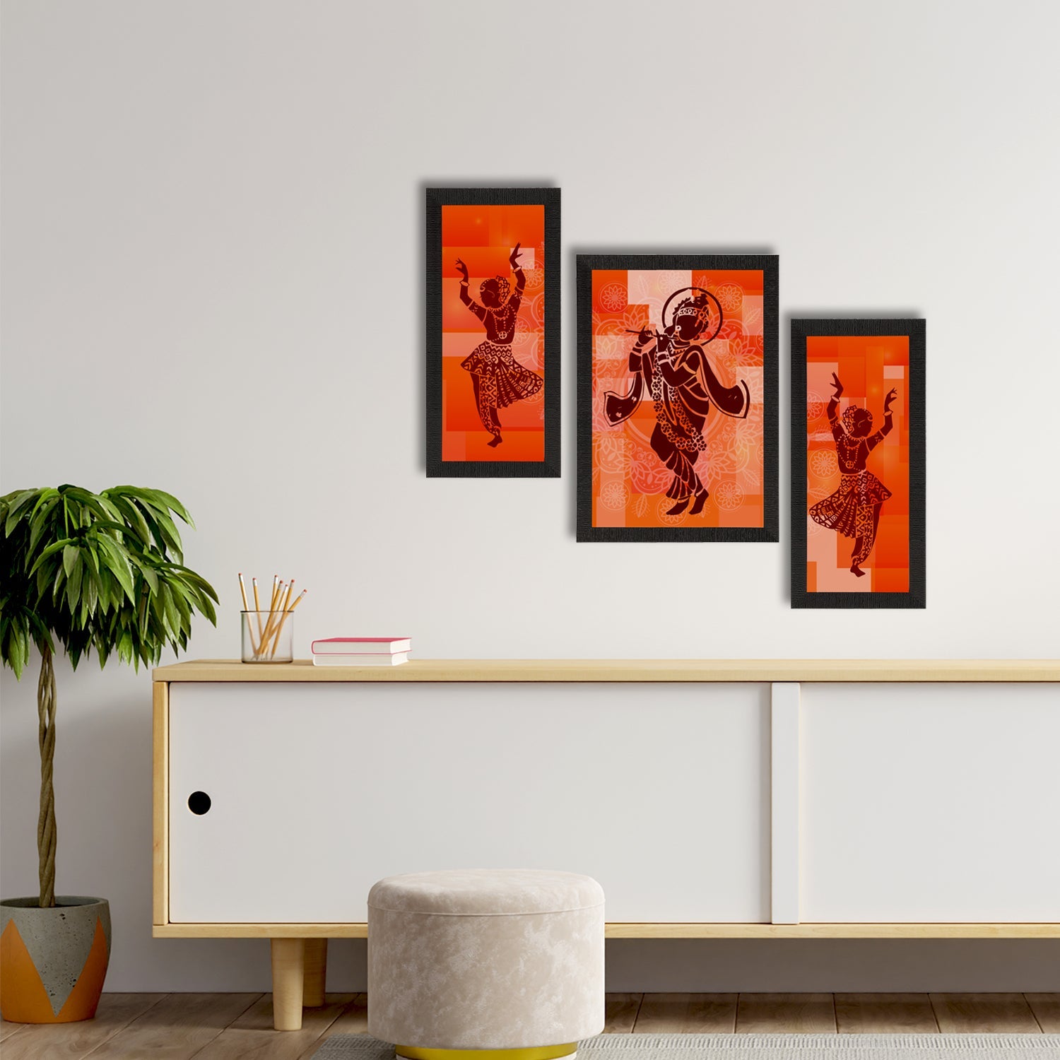Set of 3 Lord Krishna Satin Matt Texture UV Art Painting Kafalo