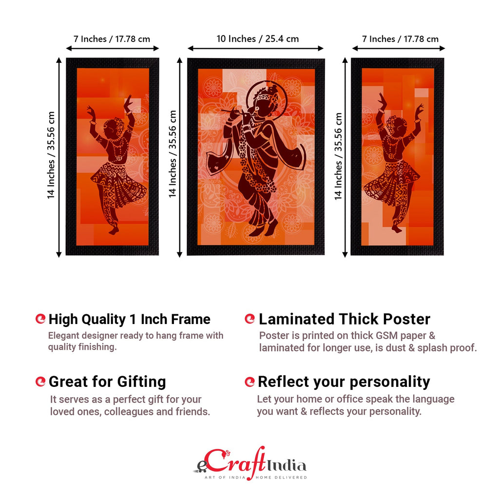 Set of 3 Lord Krishna Satin Matt Texture UV Art Painting Kafalo