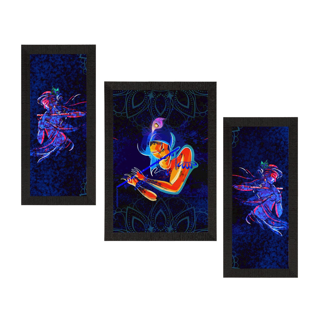 Set of 3 Lord Krishna Satin Matt Texture UV Art Painting Kafalo