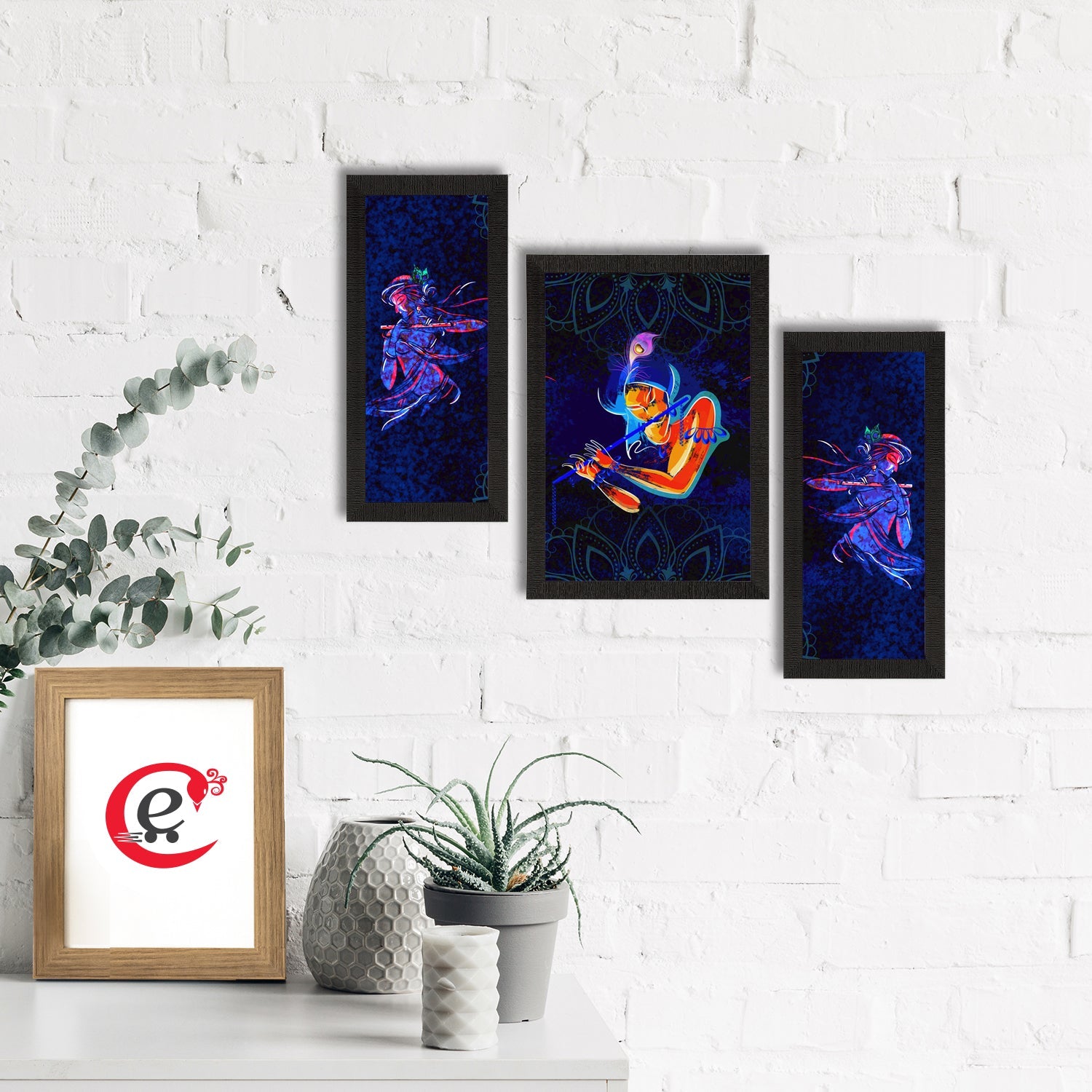 Set of 3 Lord Krishna Satin Matt Texture UV Art Painting Kafalo