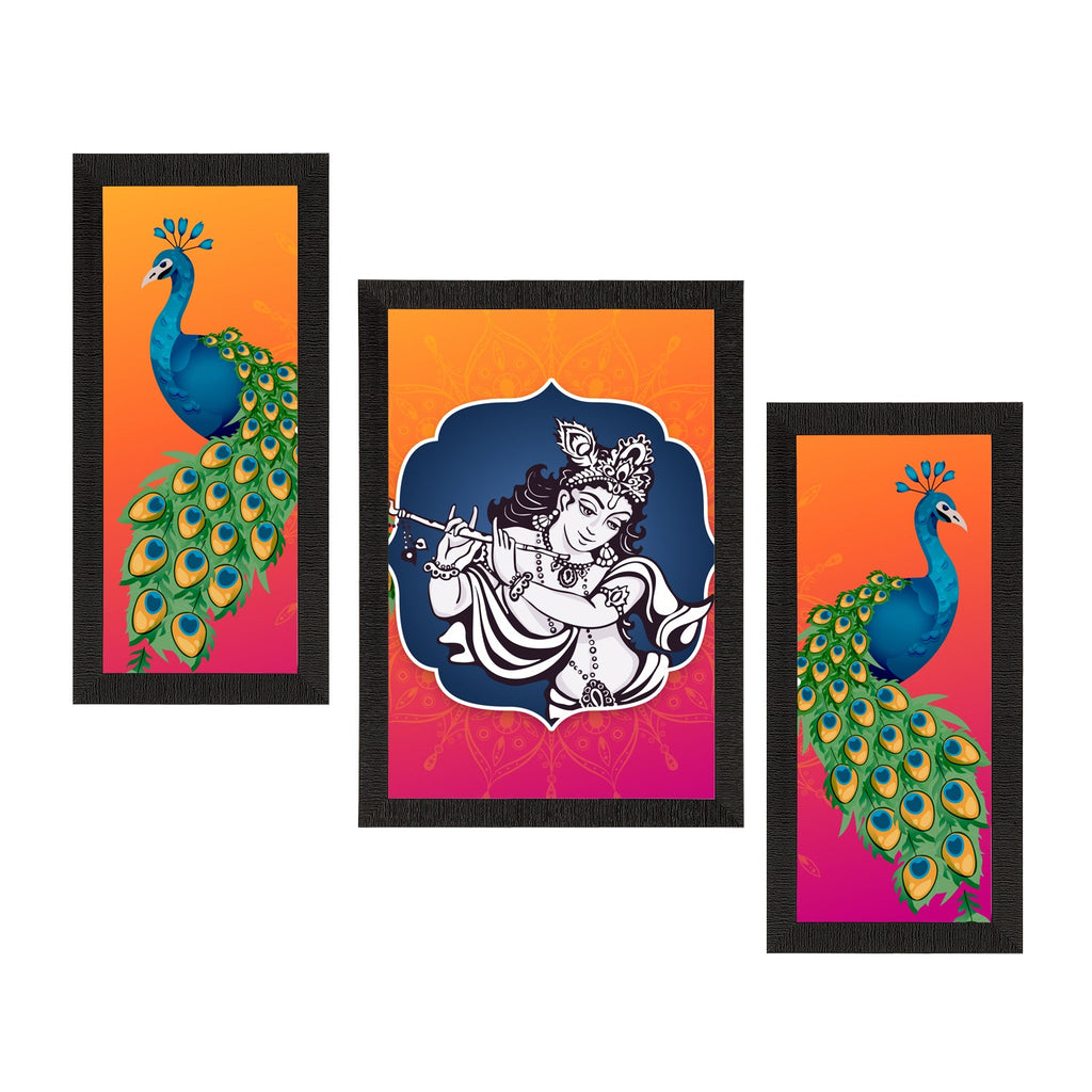 Set of 3 Lord Krishna Satin Matt Texture UV Art Painting Kafalo
