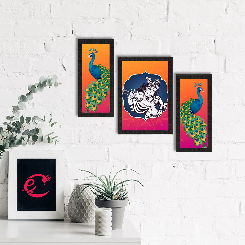 Set of 3 Lord Krishna Satin Matt Texture UV Art Painting Kafalo