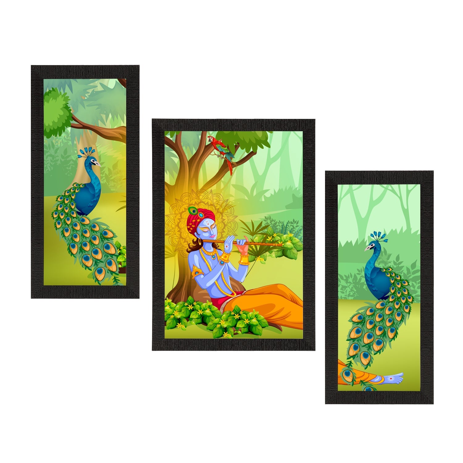 Set of 3 Lord Krishna Satin Matt Texture UV Art Painting Kafalo