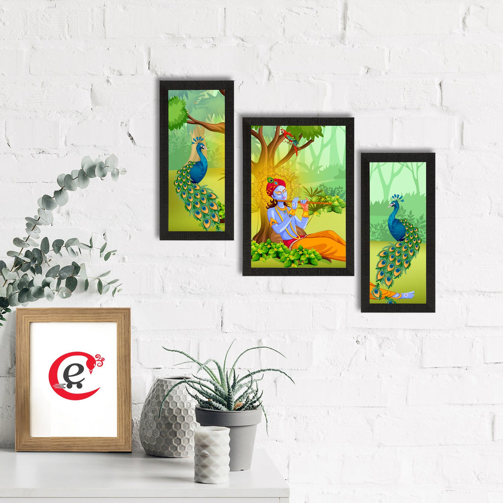 Set of 3 Lord Krishna Satin Matt Texture UV Art Painting Kafalo