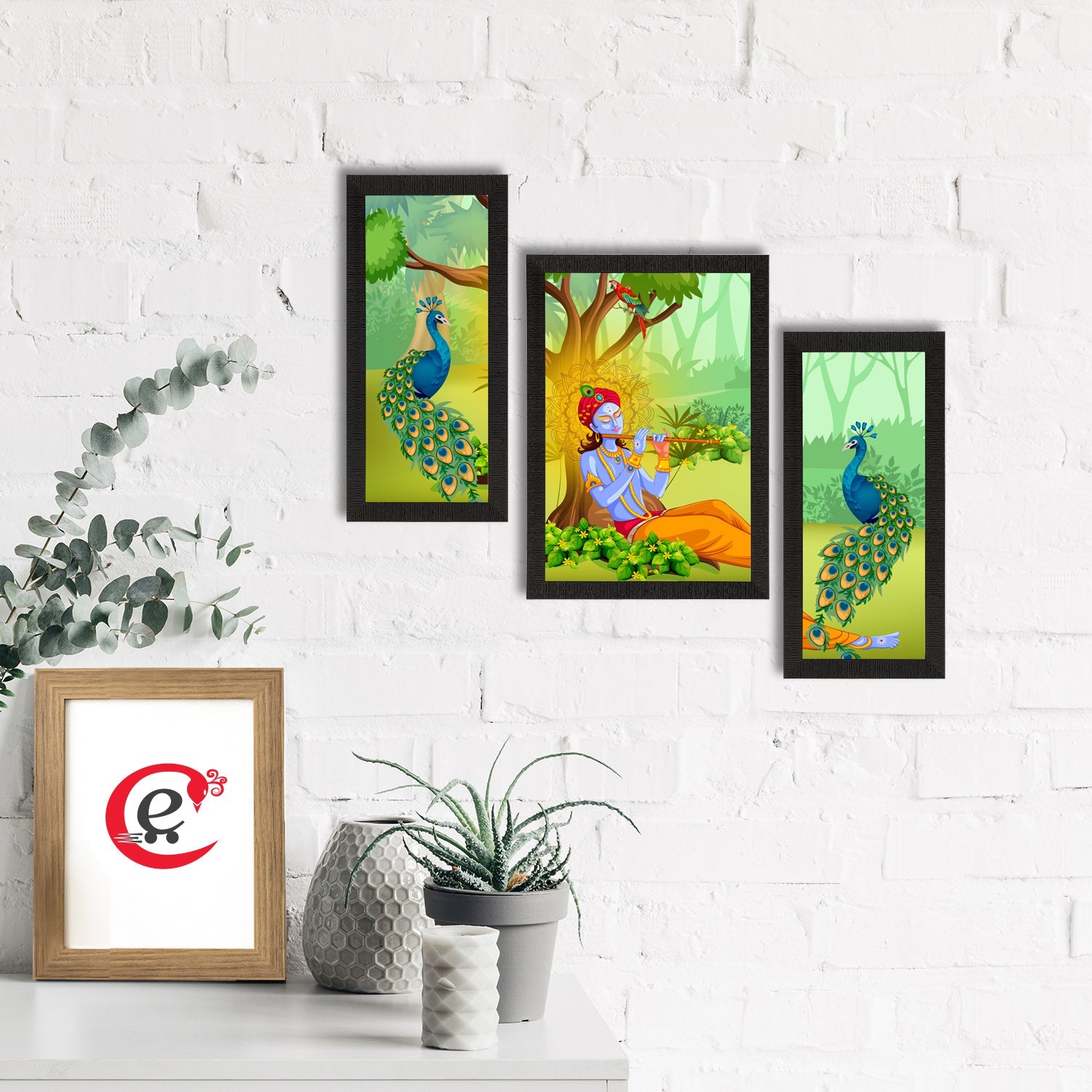 Set of 3 Lord Krishna Satin Matt Texture UV Art Painting Kafalo