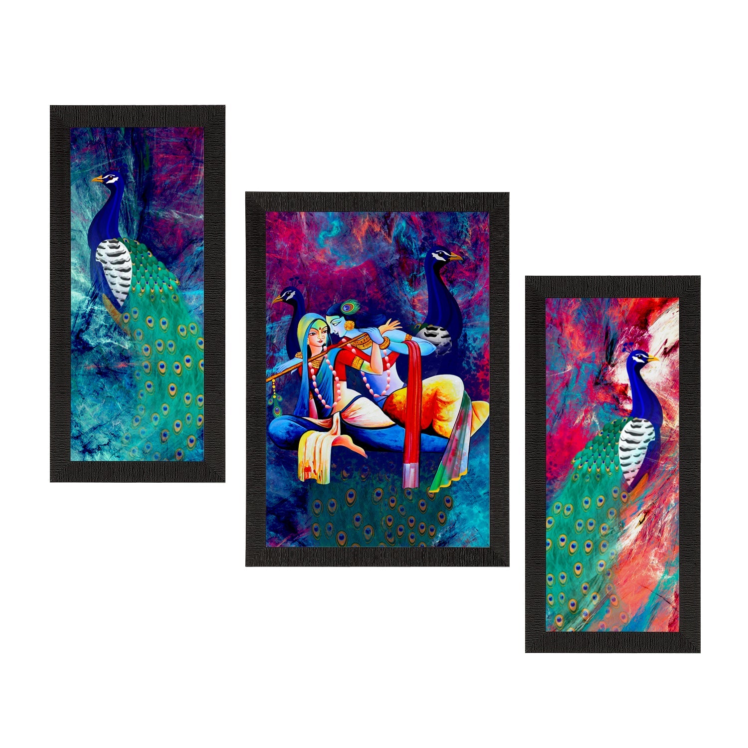 Set of 3 Lord Krishna Satin Matt Texture UV Art Painting Kafalo