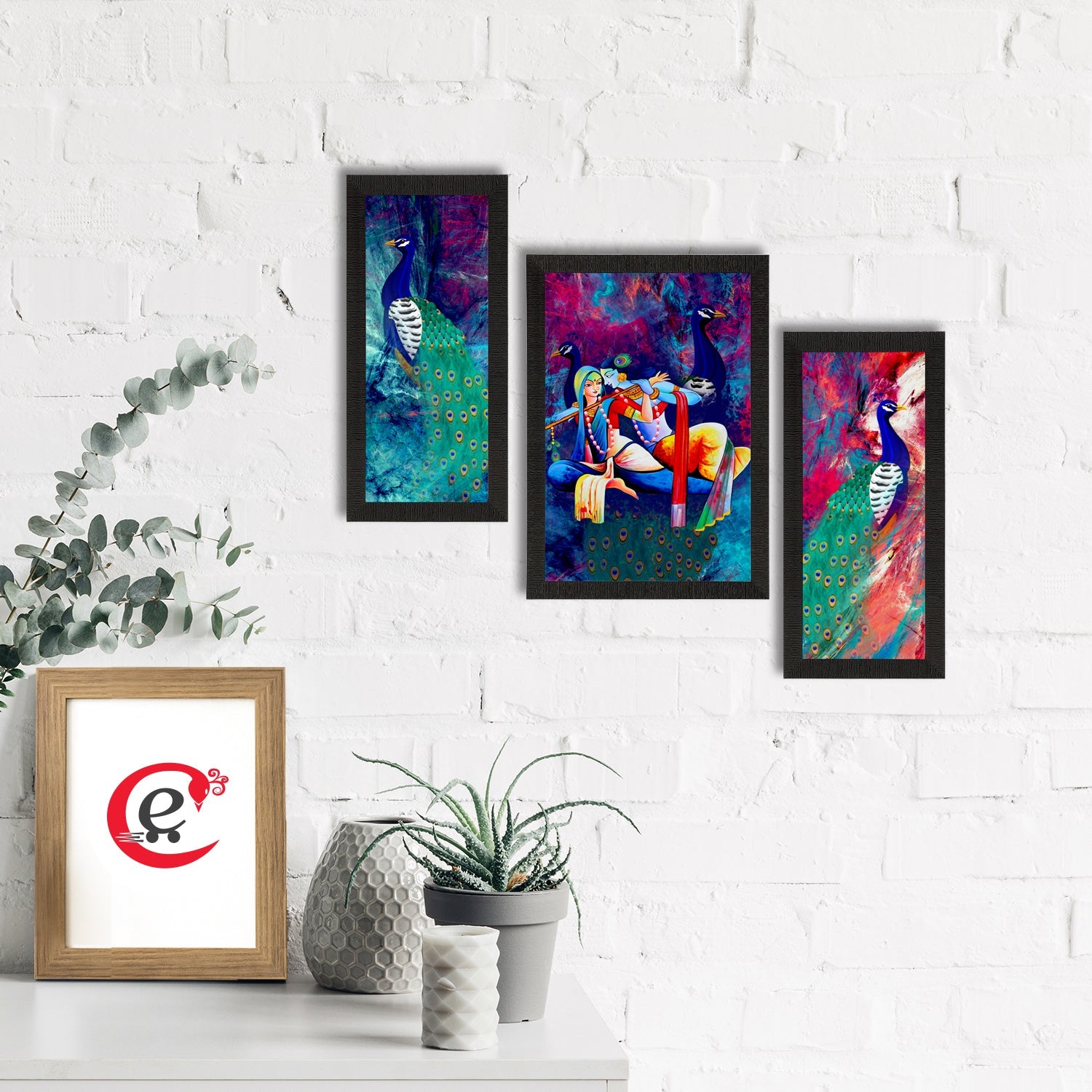 Set of 3 Lord Krishna Satin Matt Texture UV Art Painting Kafalo