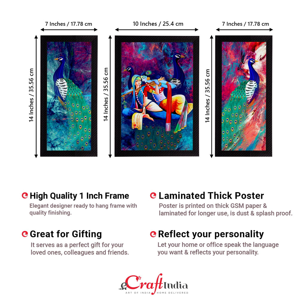 Set of 3 Lord Krishna Satin Matt Texture UV Art Painting Kafalo