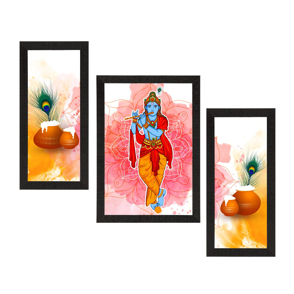 Set of 3 Lord Krishna Satin Matt Texture UV Art Painting Kafalo