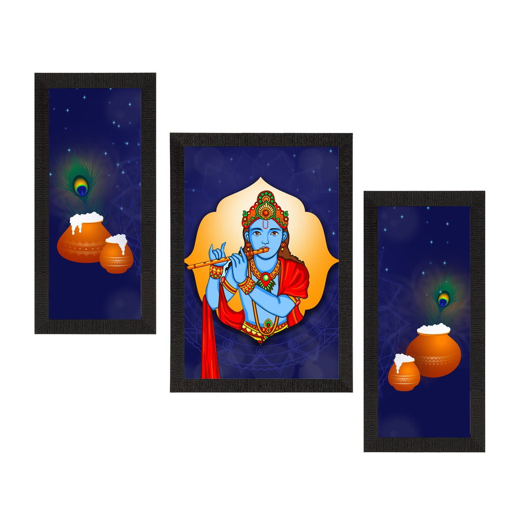 Set of 3 Lord Krishna Satin Matt Texture UV Art Painting Kafalo